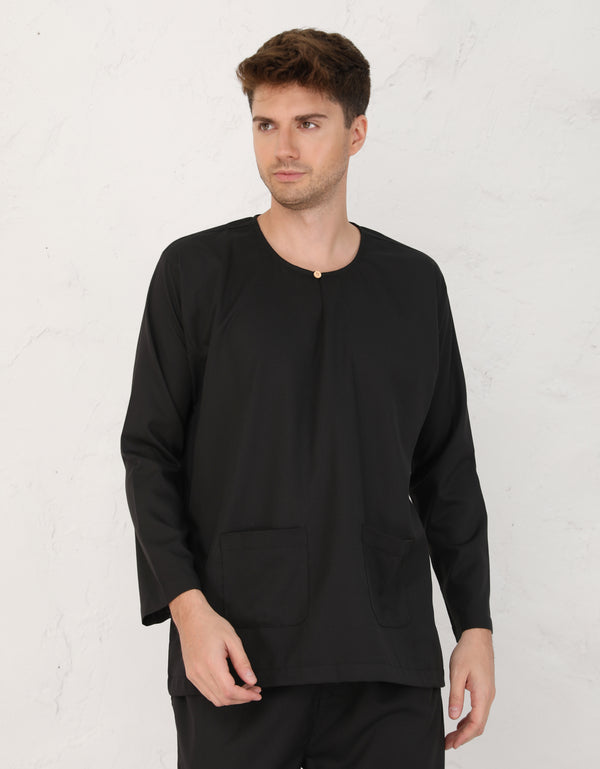 BAJU MELAYU PESAK MEGAT R/FIT (BLACK)